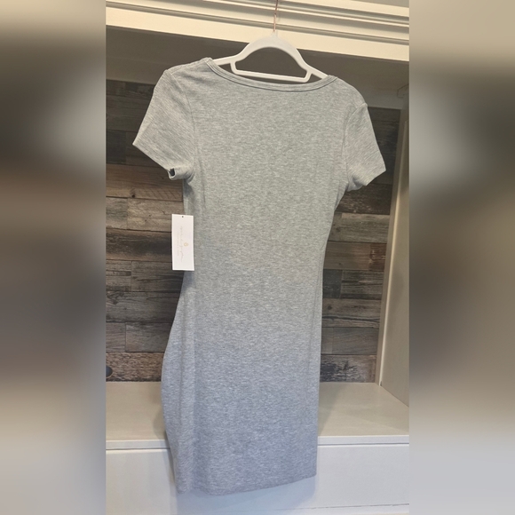 Spiritual Gangster Celine Scoop Neck Light Heather Gray Mini Ribbed Dress- Soft! - Picture 8 of 9